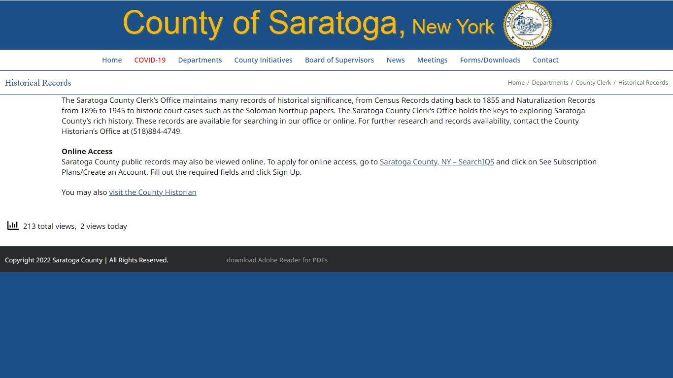 Historical Records – County of Saratoga, New York