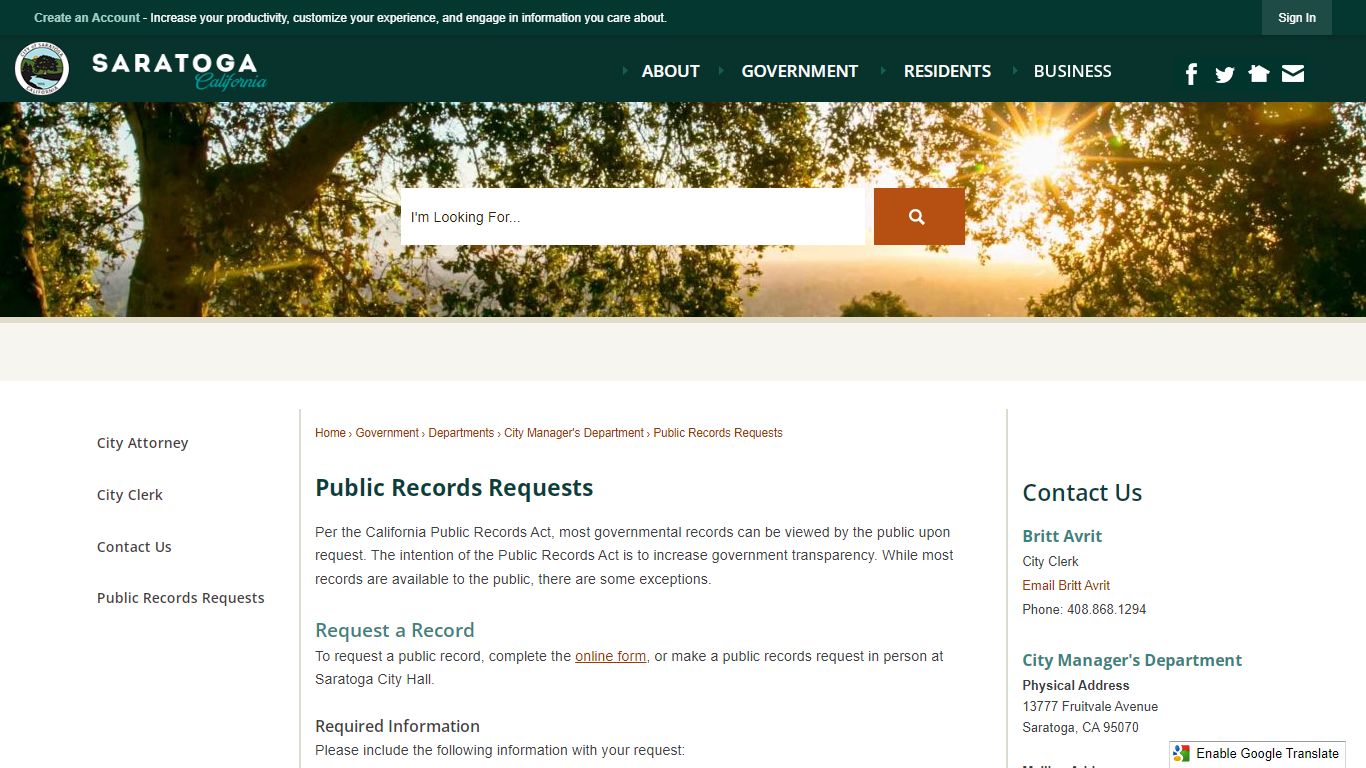 Public Records Requests | Saratoga, CA